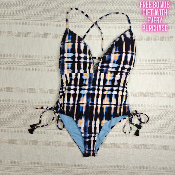 Lucky Brand One-Piece Swimsuit Size XS Tie-Dye Crisscross NWT Boho Beachwear - Picture 1 of 5